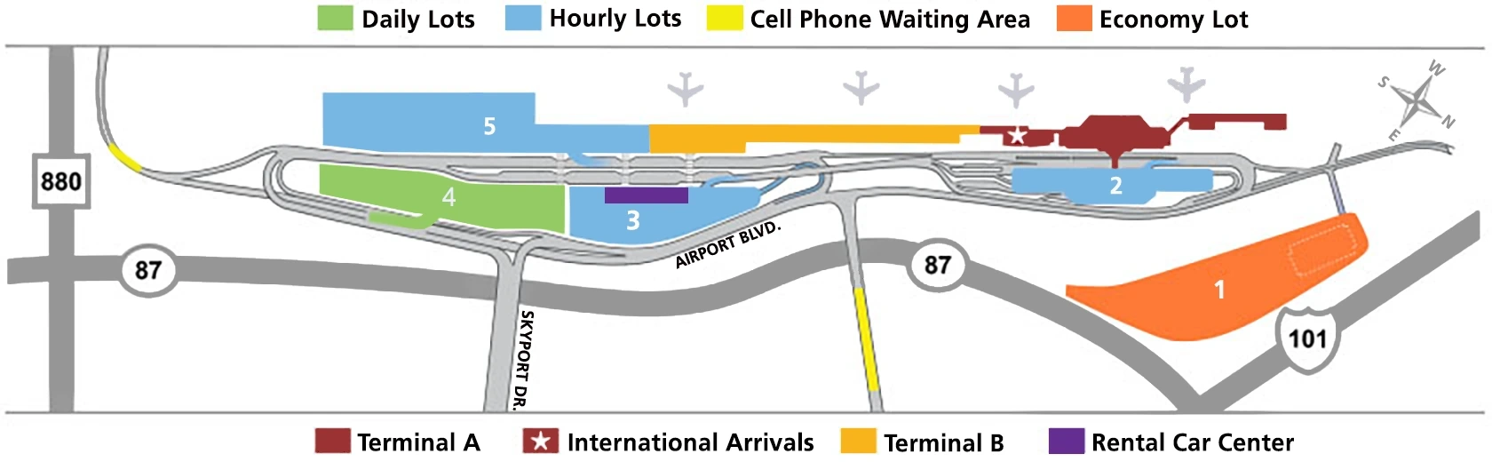 San Jose Airport Parking Map